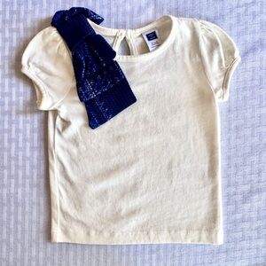 Janie and Jack Puff Sleeve Top with Textured Blue Bow – Size 3–6 Months